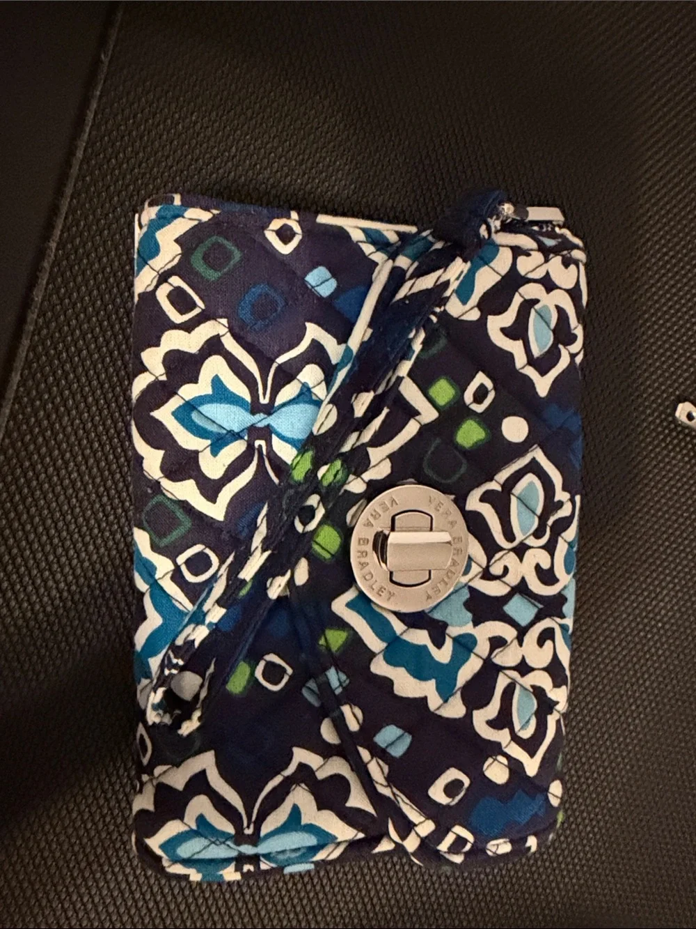 Vera Bradley Quilted Turn-Lock Wristlet in Navy, Blue & Green. NWT.